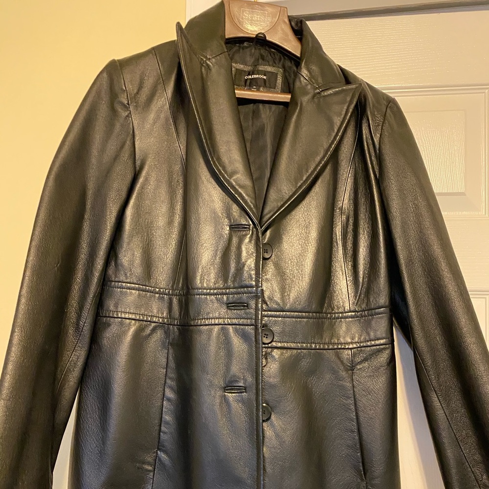 Women’s black leather coat